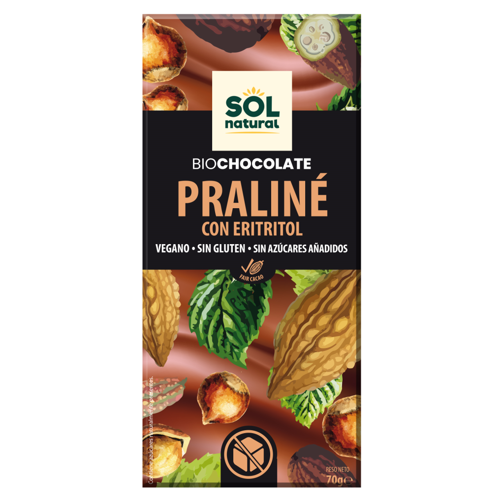 CHOCOLATE PRALINE C/ERITRITOL 70gr