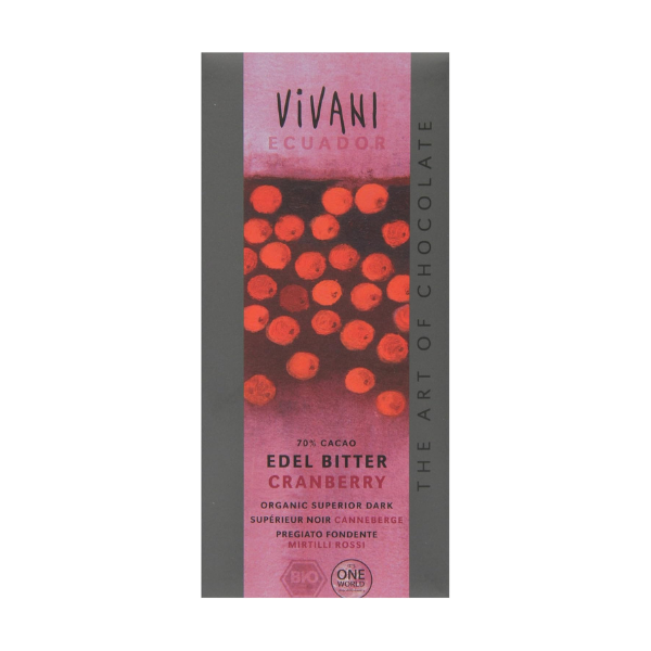 CHOCOLATE NEGRO ARÁNDANOS ROJOS 70% CACAO 80gr